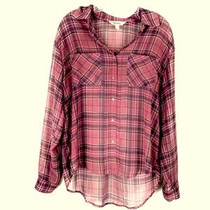 Decree Sheer Plaid Button-Down Women’s Large